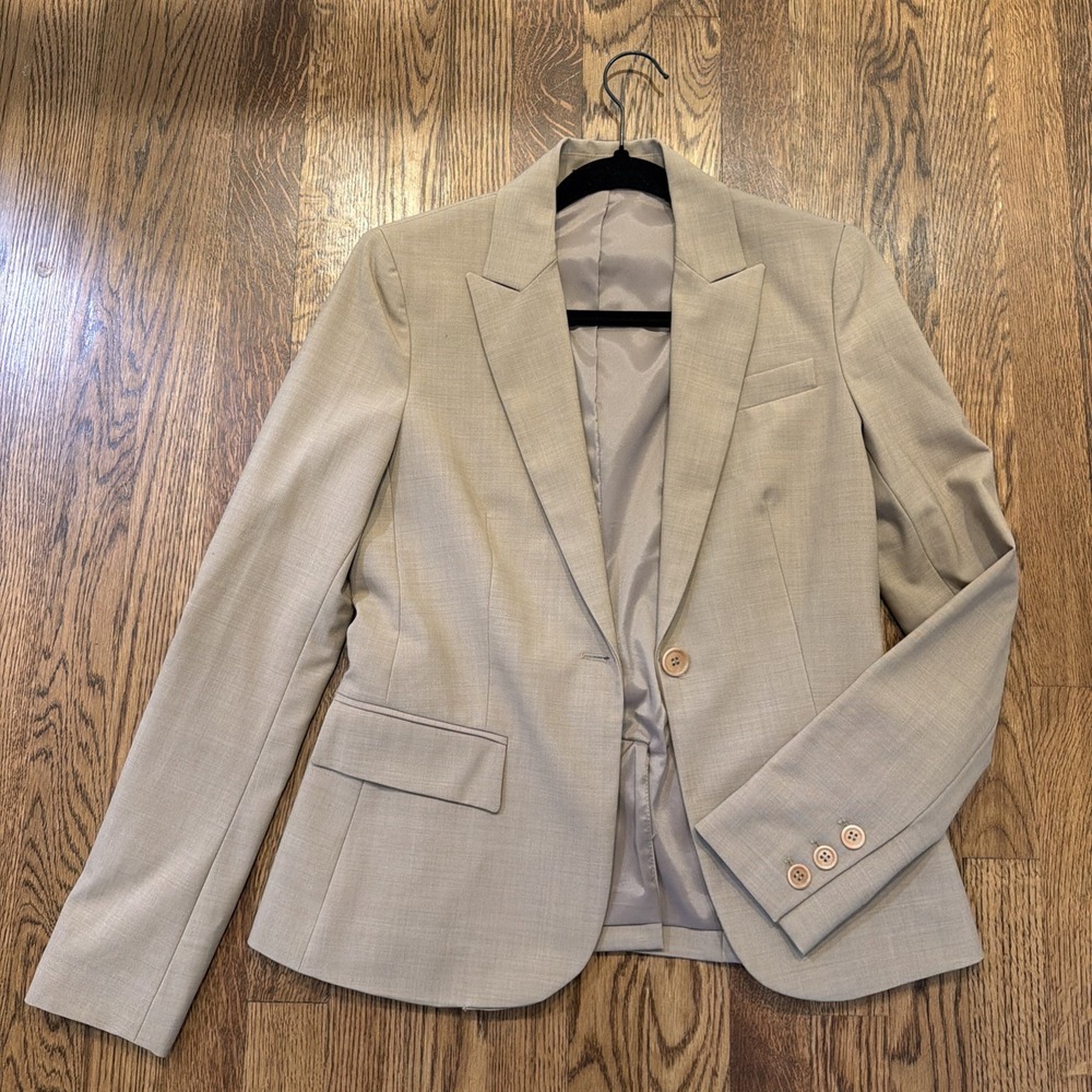 Theory Tailored Blazer Women's Tan Wool Lycra Blazer Jacket Single Button, Sz 2